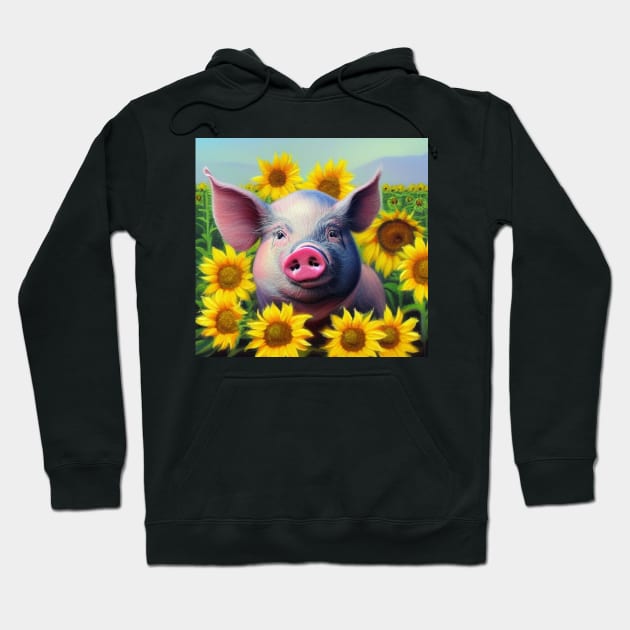 Pig and Sunflowers Hoodie by TrapperWeasel